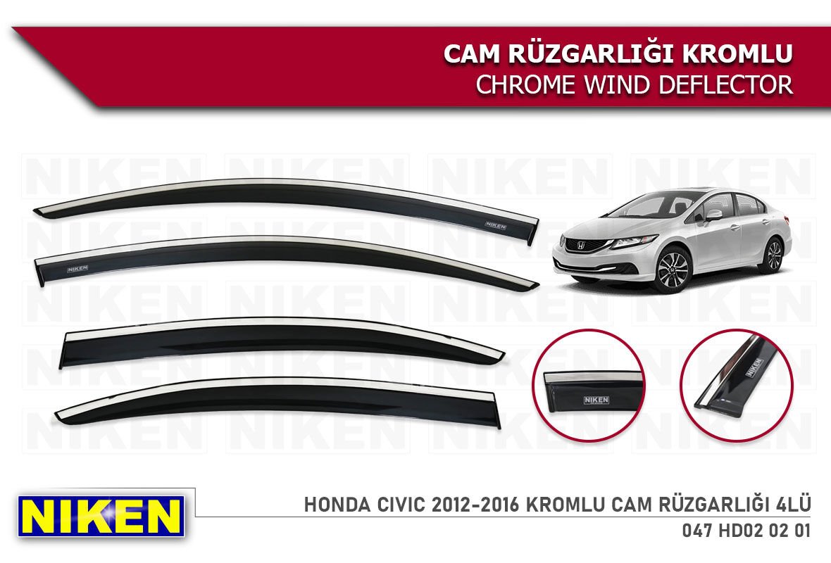 HONDA CIVIC 2012-2016 KROMLU CAM RÜZGARLIĞI 4LÜ