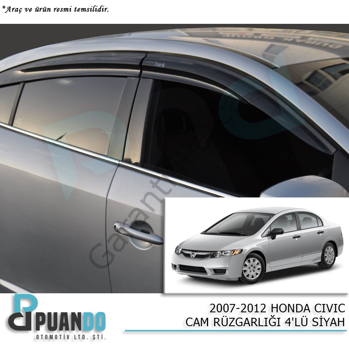 2007-2012 HONDA CIVIC CAM RUZGARLIGI 4PCS SIYAH