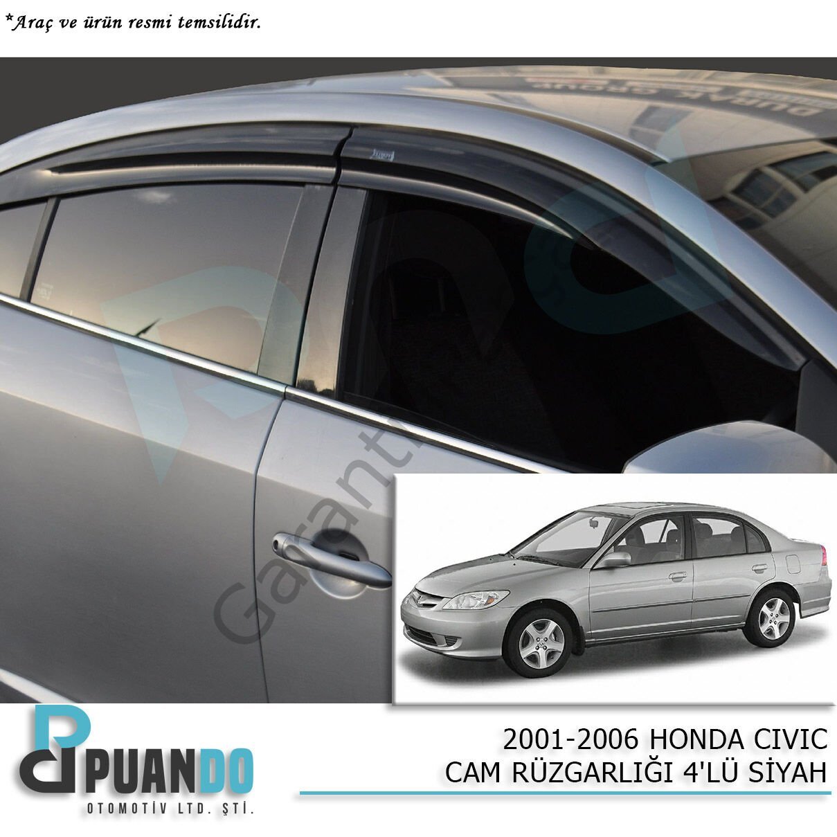 2001-2006 HONDA CIVIC CAM RUZGARLIGI 4PCS SIYAH