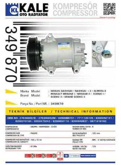 RENAULT MEGANE I-II SCENIC II QASHQAI 99- KLIMA KOMPRESÖRÜ 7711135105 KALE