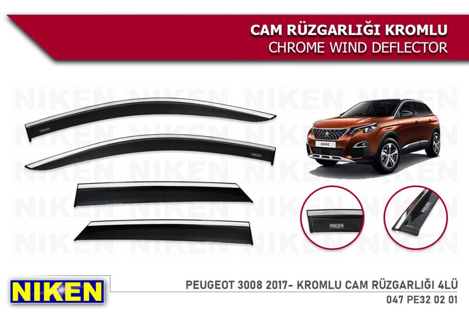 PEUGEOT 3008 2017- KROMLU CAM RÜZGARLIĞI 4LÜ