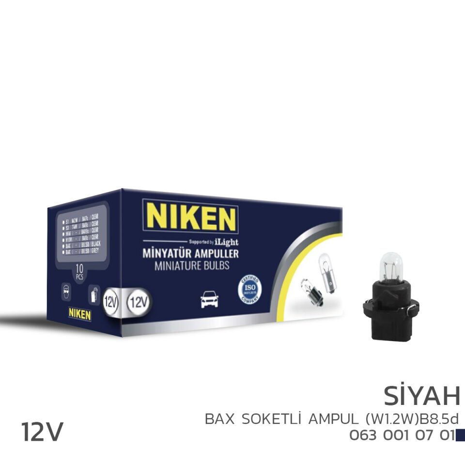 NIKEN 12V BAX SOKETLİ AMPUL(W1.2W)B8.5d SİYAH 10L