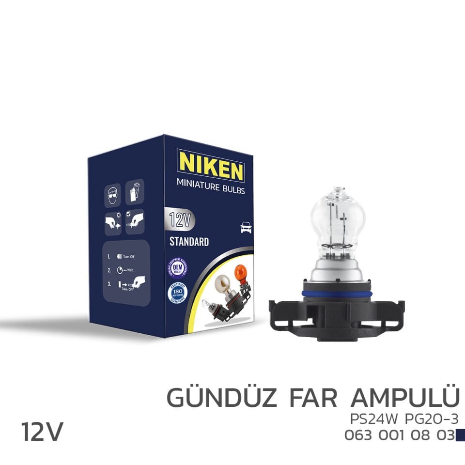 NIKEN 12V PS24W GÜNDÜZ FAR AMPULÜ (PG20-3) 10LU