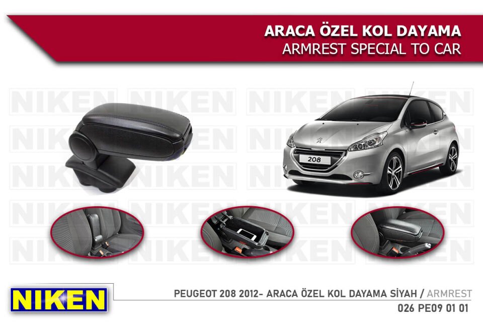 PEUGEOT 208 2012- ARACA ÖZEL KOL DAYAMA SİYAH