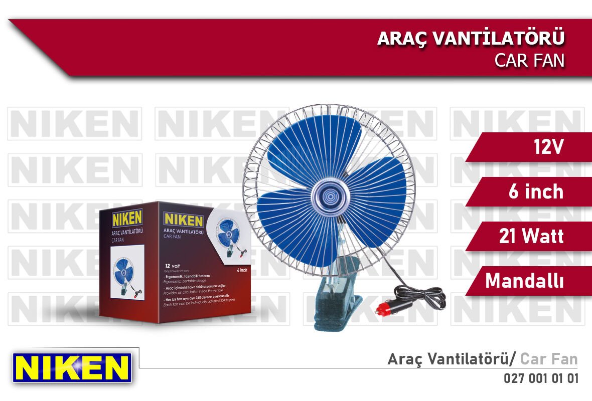 ARAÇ VANTİLATÖRÜ MAVİ MANDALLI 12V 6 İNÇ