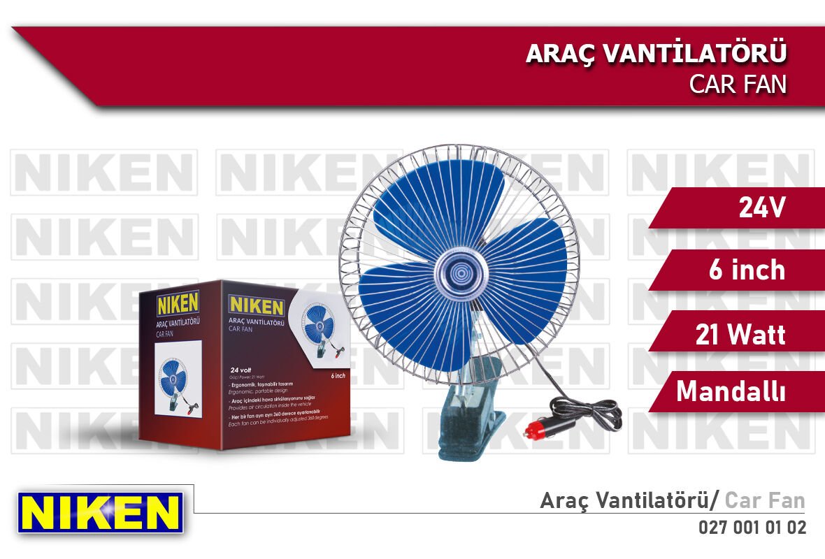 ARAÇ VANTİLATÖRÜ MAVİ MANDALLI 24V 6 İNÇ