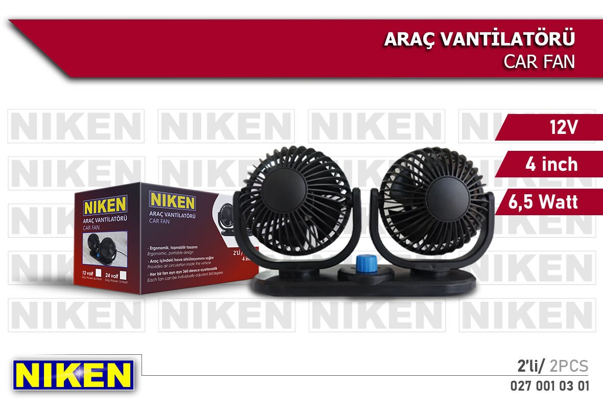 ARAÇ VANTİLATÖRÜ KÜÇÜK ÇİFT BAŞLI 12V 4 İNÇ