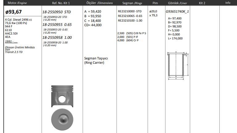 FORD TRANSIT V347 06- PISTON+SEGMAN 6C1Q 6110 BA FEDERAL
