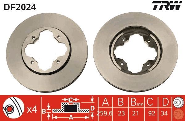 HONDA ACCORD (CB, CC, CD) 90-95 FREN DISKI ÖN 45251-SM4-010 TRW 2'li Paket