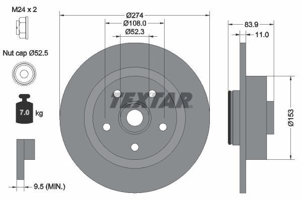 RENAULT GRAND SCÉNIC II / LAGUNA II 02- FREN DISKI ARKA 7701472838 TEXTAR 2'li Paket