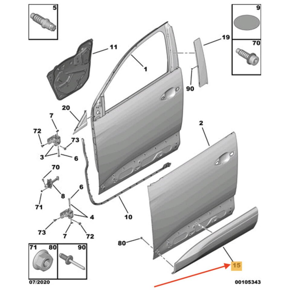 PEUGEOT 3008/5008 2016- KAPI BANDI ÖN SAG 98116039XT OE-PSA