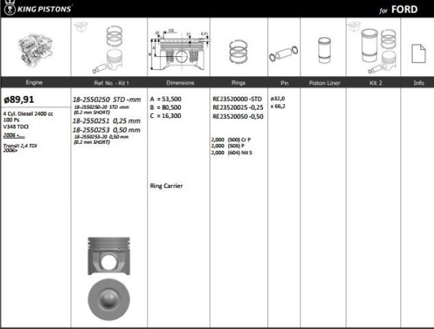 FORD TRANSIT V347 06- PISTON+SEGMAN 6C1Q 6110 DAB FEDERAL