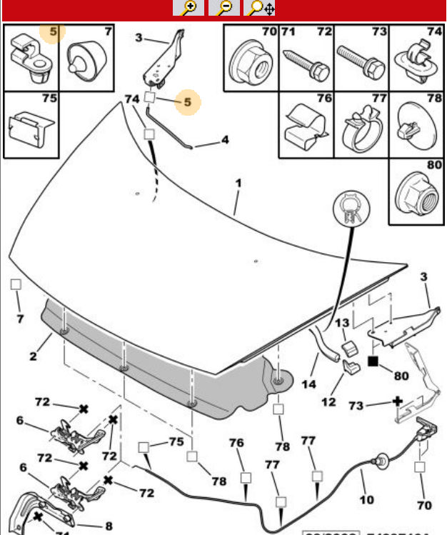 PEUGEOT PARTNER TEPEE 08- KAPUT DEMIR AGRAFI OE-PSA