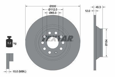 VOLKSWAGEN Tiguan Fren Diski Arka DF6504 (Adet Fiyat) Textar 92255403-3Q0615601