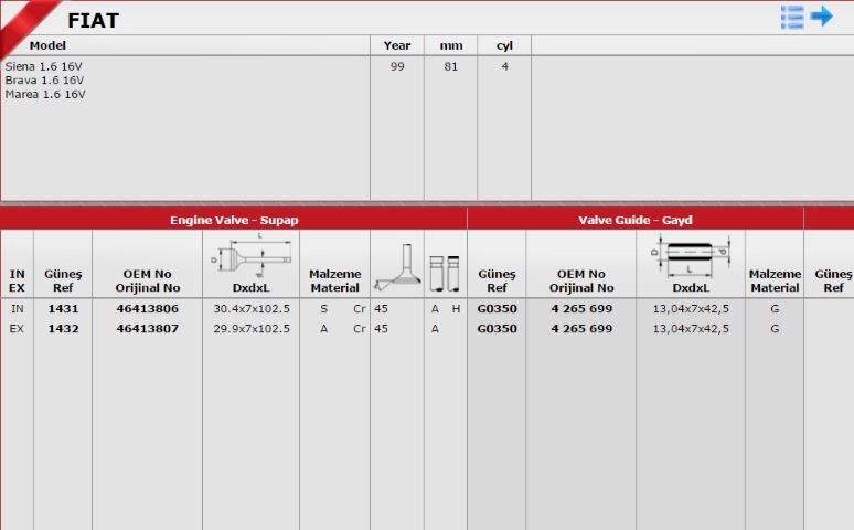 FIAT PALIO/BRAVO/MAREA TORK MOTOR 98-05 SUPAP TAKIMI 46517325/46462159 GUNES