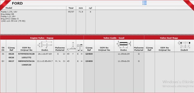 FORD FIESTA 96- SUPAP TAKIMI 97MM 6507 A2B / XS6G 6505 A2B GUNES