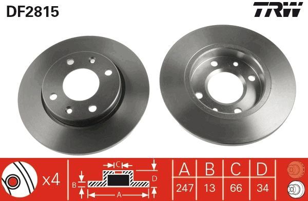 PEUGEOT 206/306/XSARA 99- FREN DISKI ÖN 4246.R8 / 4249.A5 TRW 2'li Paket