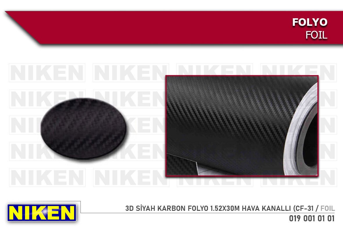 3D GRİ KARBON FOLYO 1.52X30M HAVA KANALLI (CF-33)