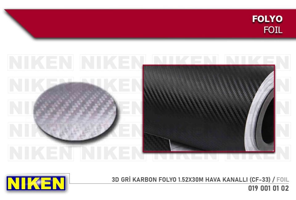 3D KOYU GRİ KARBON FOLYO 1.52X30M HAVA KANALL CF40