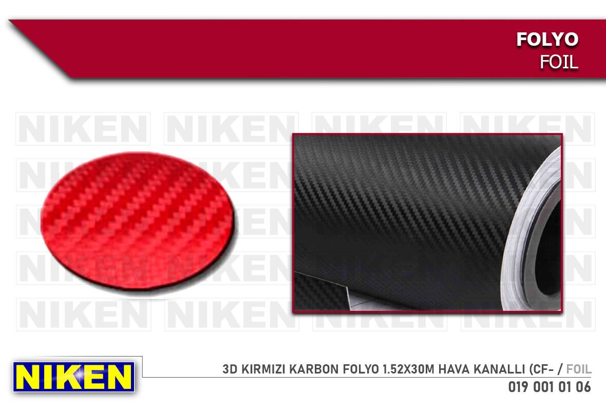 3D KOYU KIRMIZI KARBON FOLYO 1.52X30M HAVA KANALLI