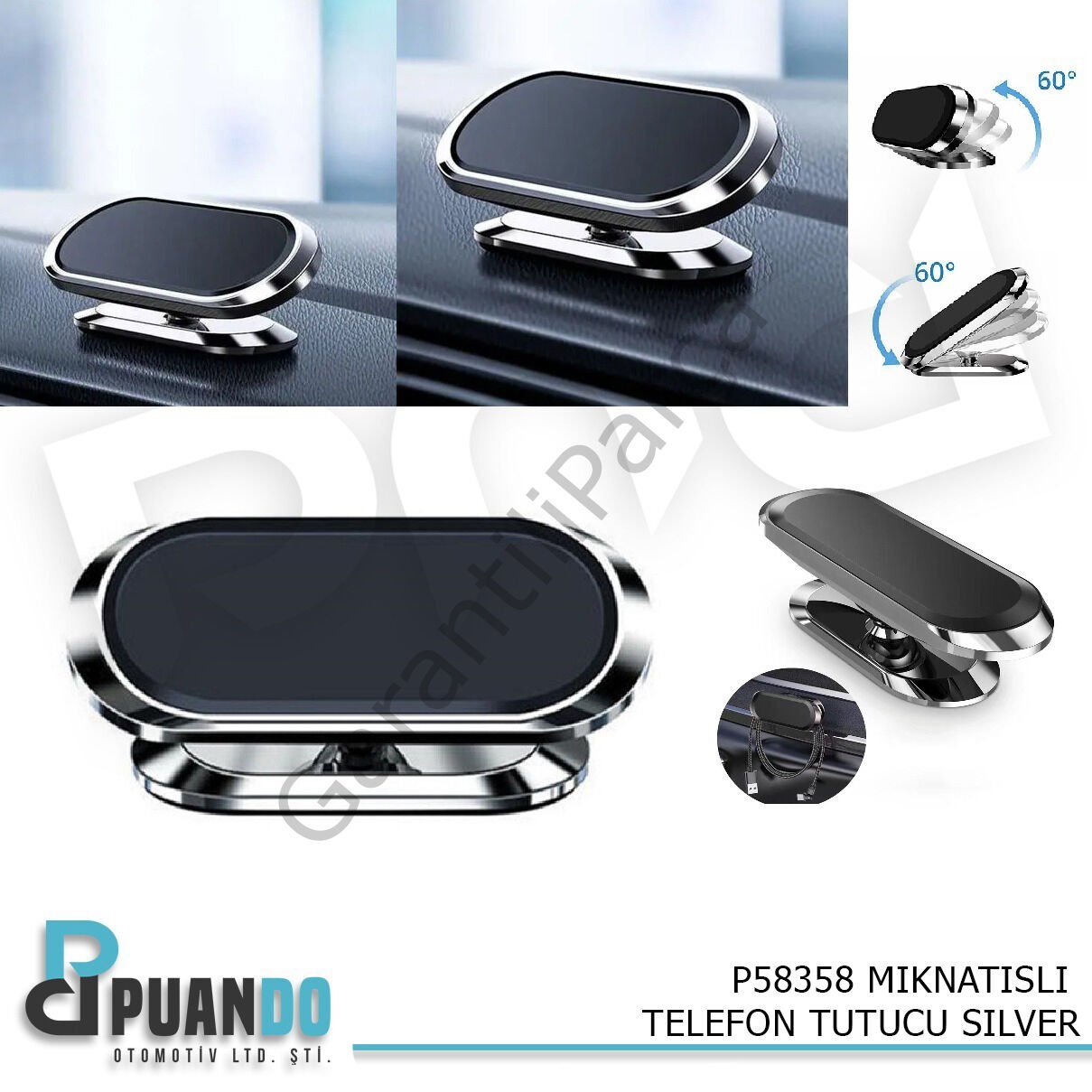 MIKNATISLI TELEFON TUTUCU SILVER