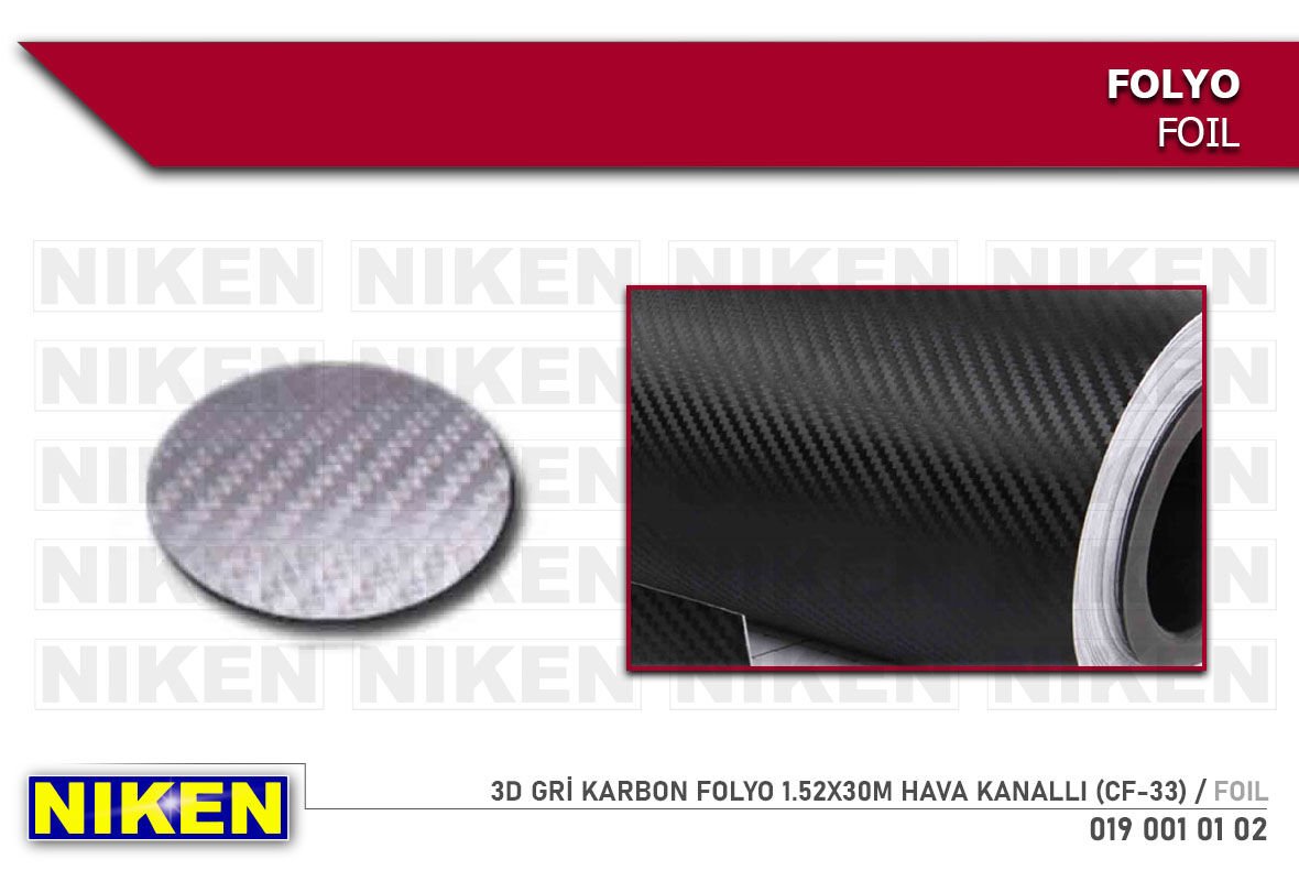 3D GRİ KARBON FOLYO 1.52X30M HAVA KANALLI (CF-33)