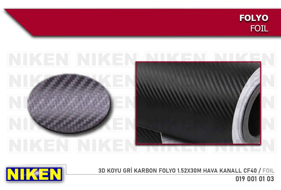 3D KOYU GRİ KARBON FOLYO 1.52X30M HAVA KANALL CF40