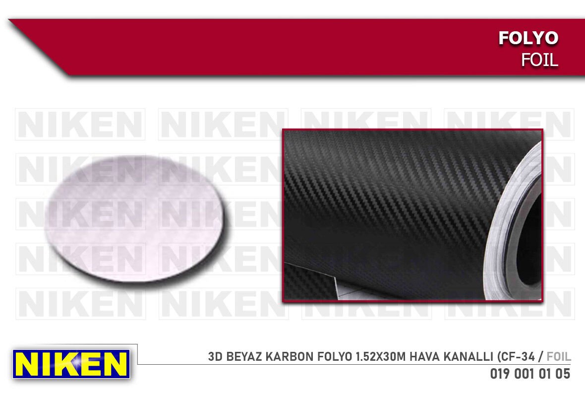 3D BEYAZ KARBON FOLYO 1.52X30M HAVA KANALLI (CF-34