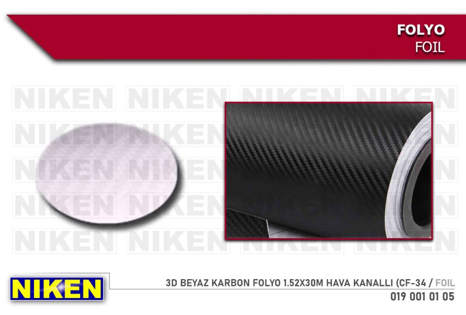 3D BEYAZ KARBON FOLYO 1.52X30M HAVA KANALLI (CF-34