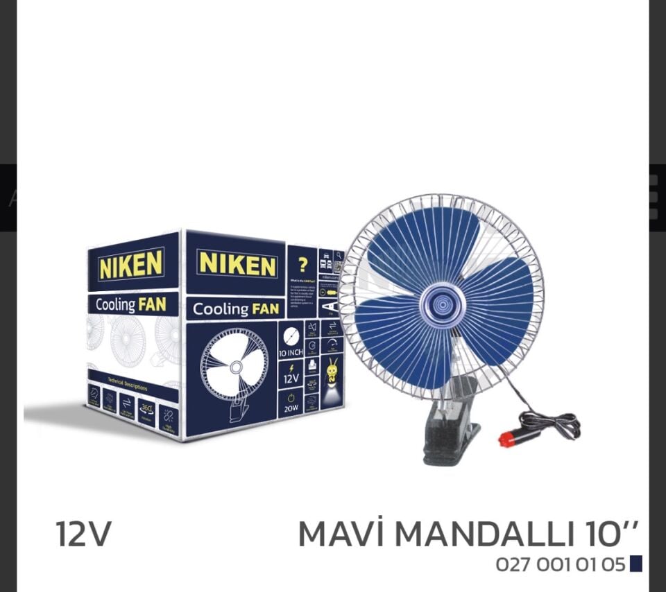 VANTİLATÖR 12V 10 INCH HIZ AYARLI MANDALLI