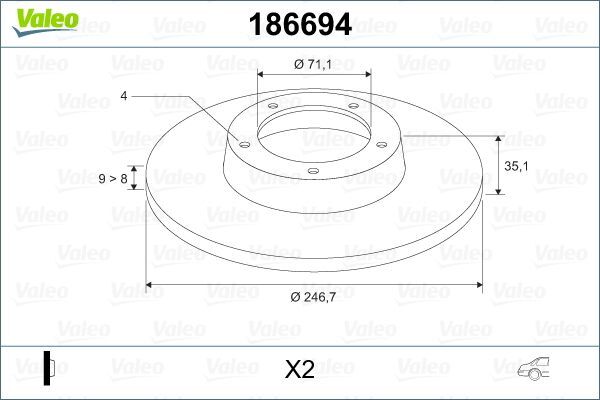 PEUGEOT 307/C2/C3/C4/PARTNER 02- FREN DISKI ARKA 4249.90 VALEO 2'li Takım