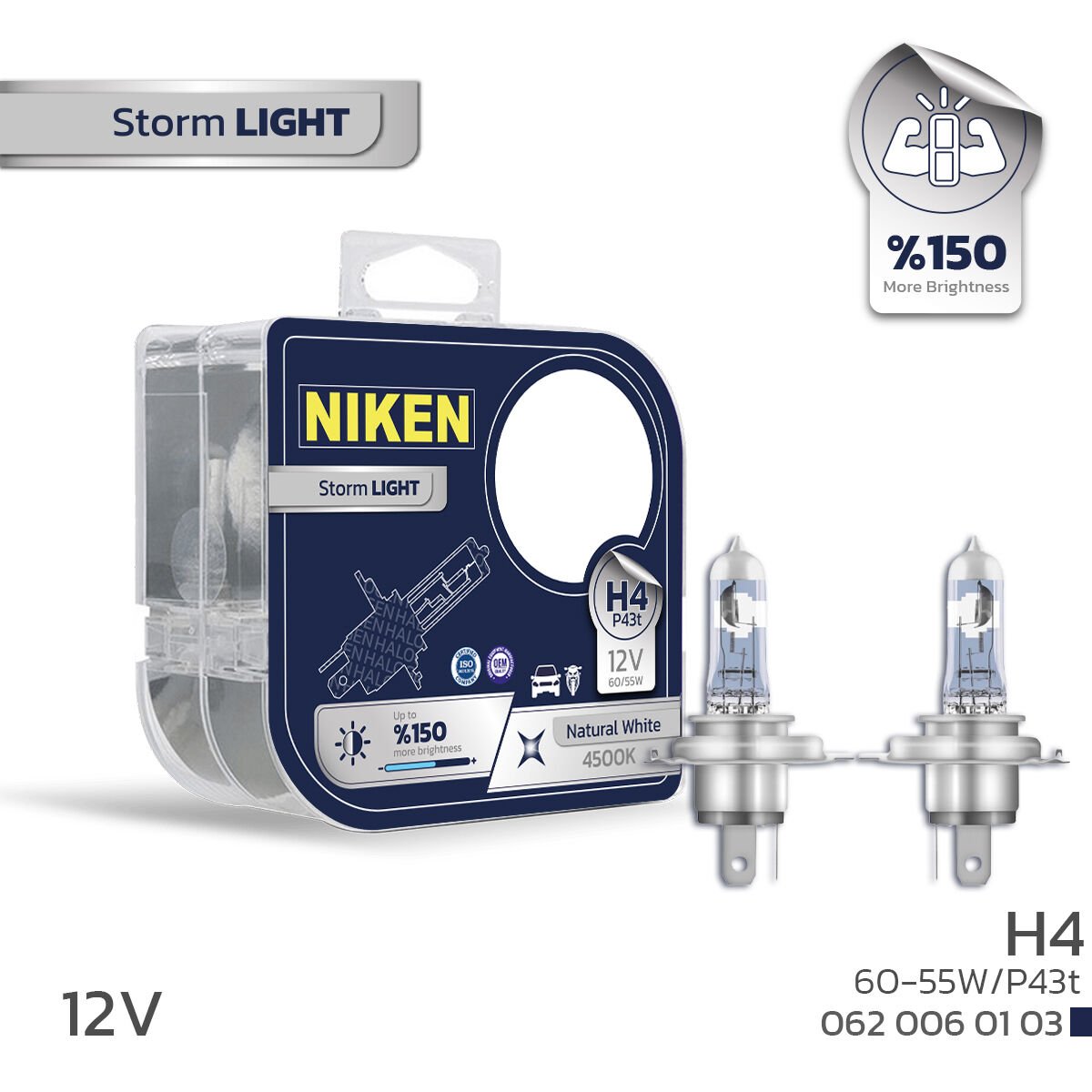 H4 60/55W STORM LIGHT %150 P43t 4500K NIKEN